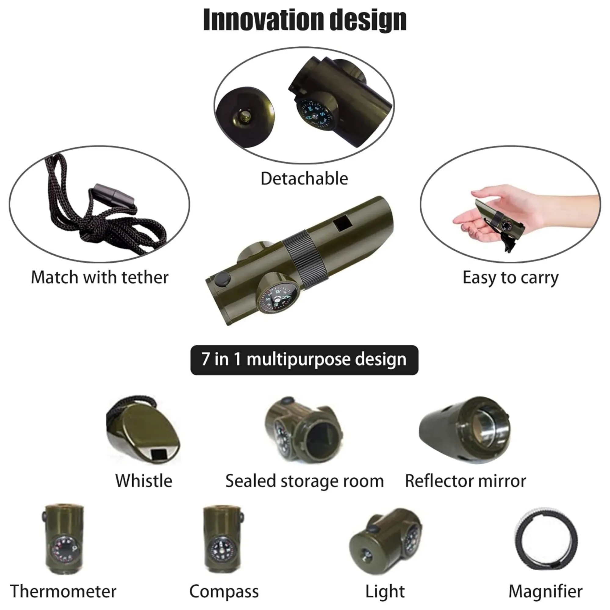 7-in-1 Outdoor Multifunctional Whistle with Lanyard 4