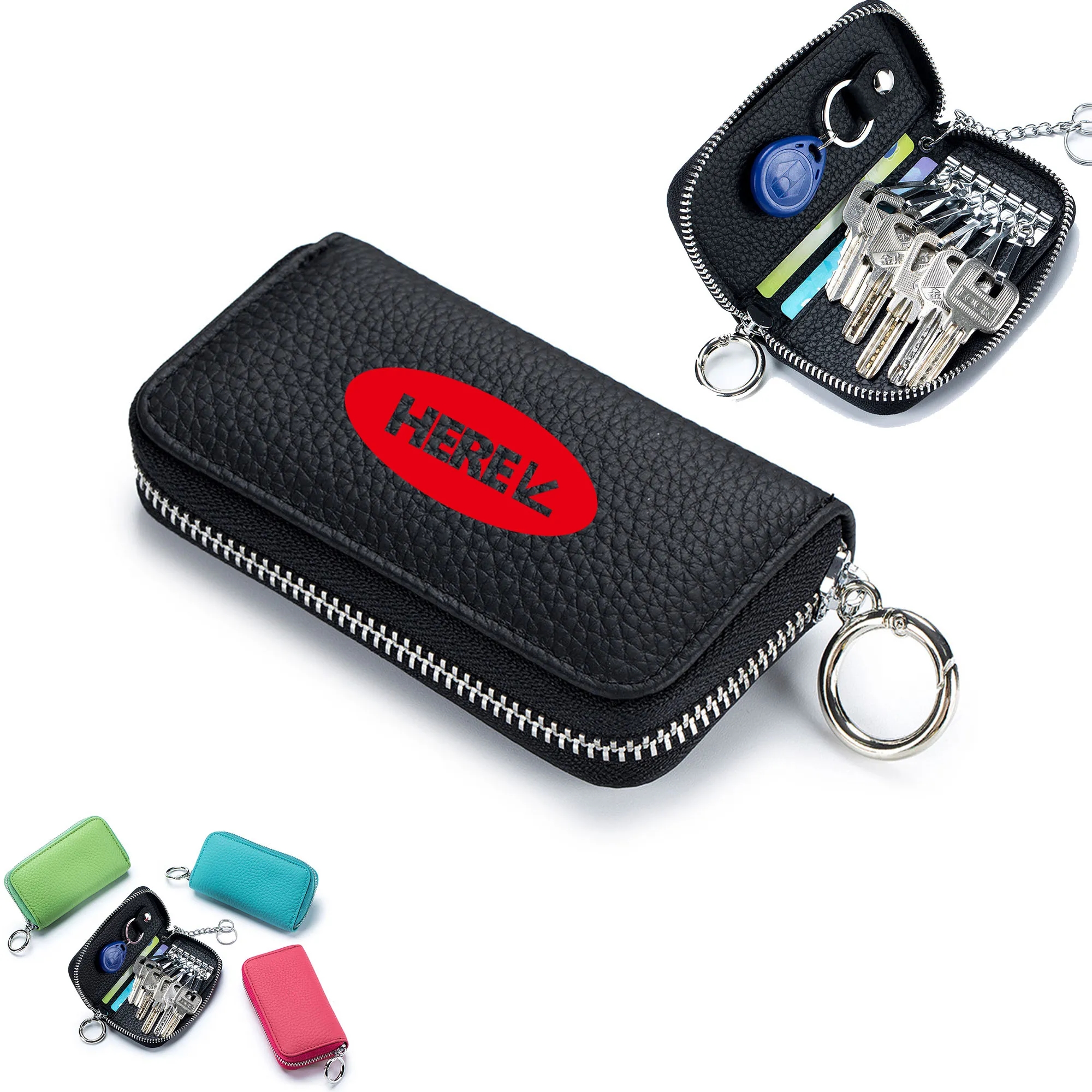 2 in 1 Genuine Leather Key Holder with 2 Card Slot 2