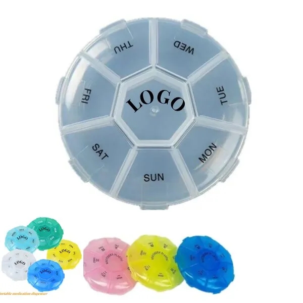 Mini portable round weekly pill storage box 4