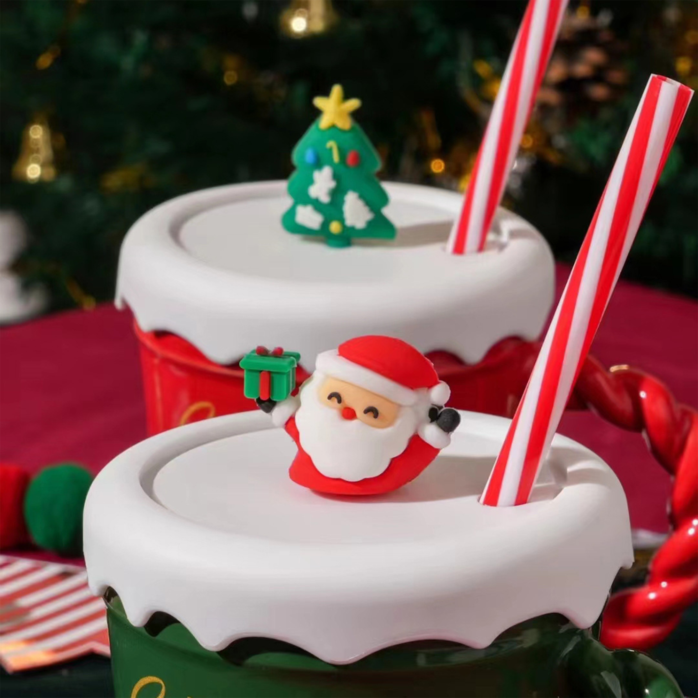 Festive Ceramic Mug with Straw and Lid for Christmas 4