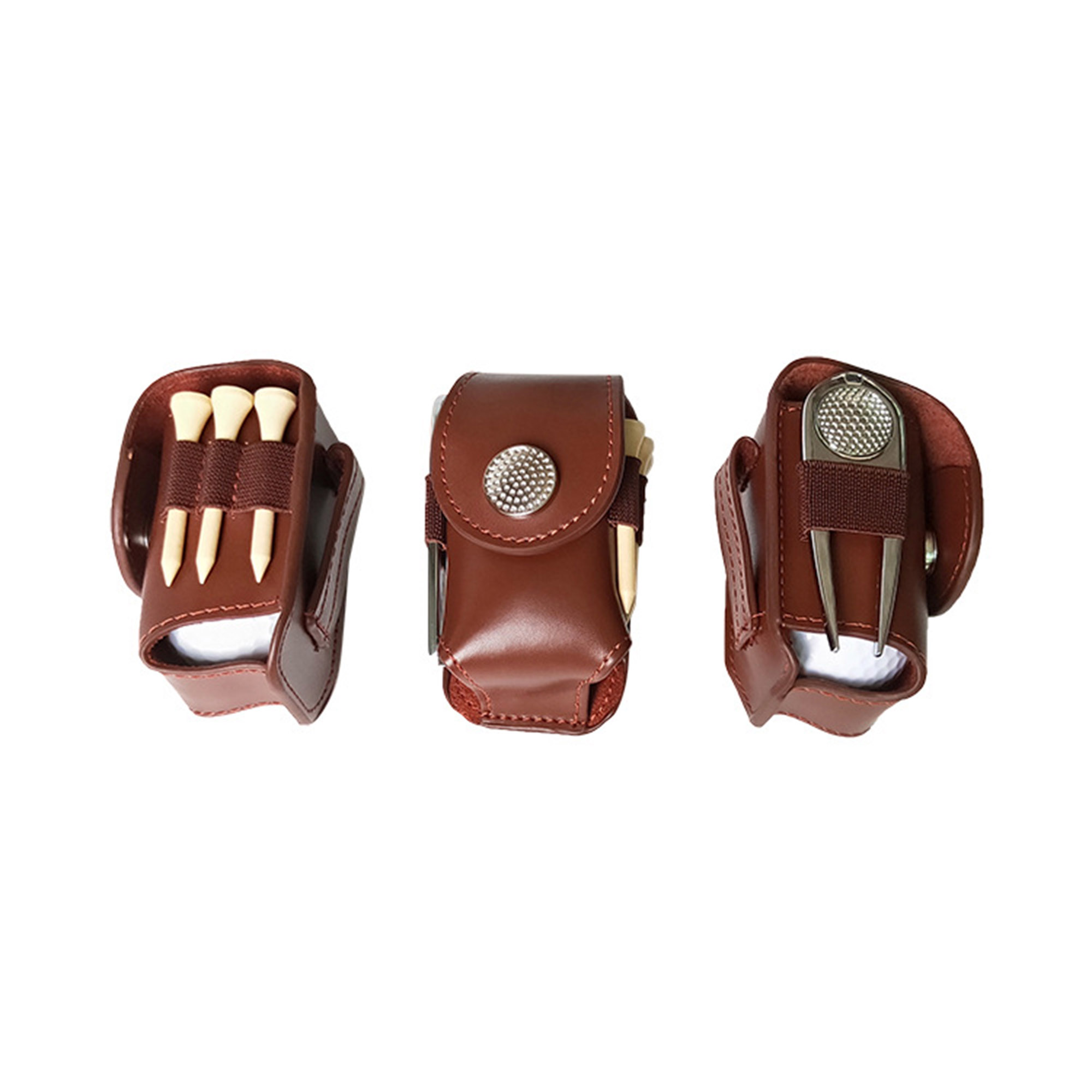 Vegan Leather Golf Ball Holder Tee Pouch Gift Sets (2 golf balls, 3 tees, and 1 divot fork included) 5