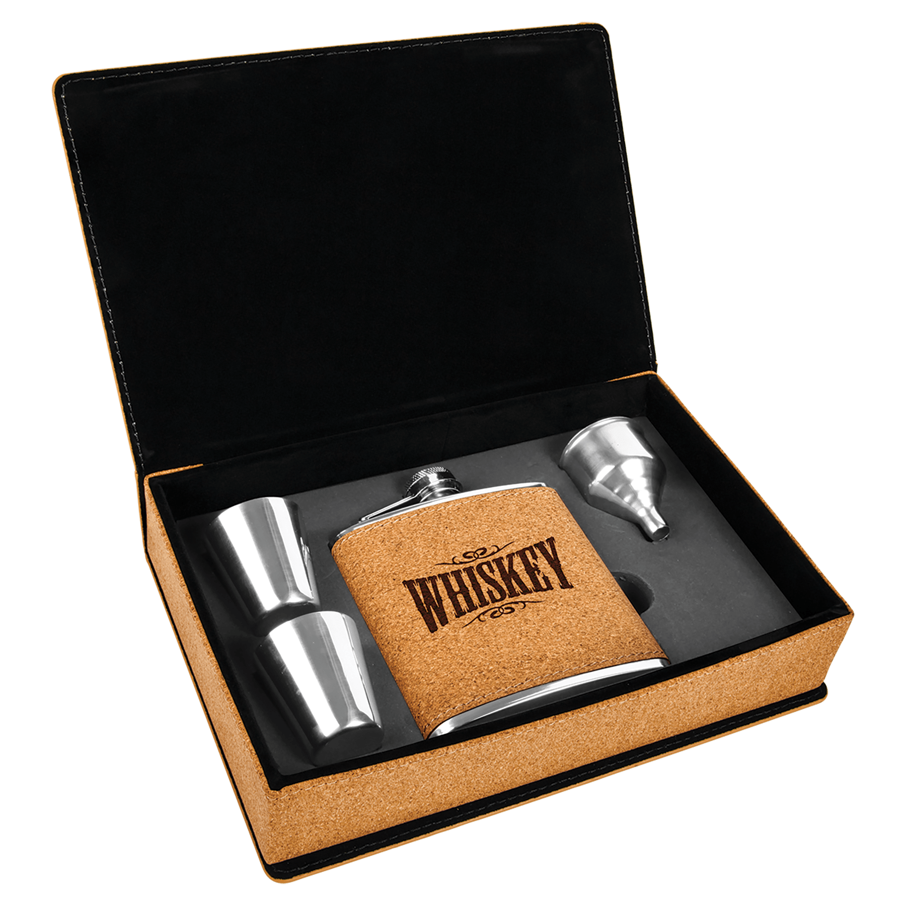 6 Oz. Laserable Leatherette Flask Gift Set 2