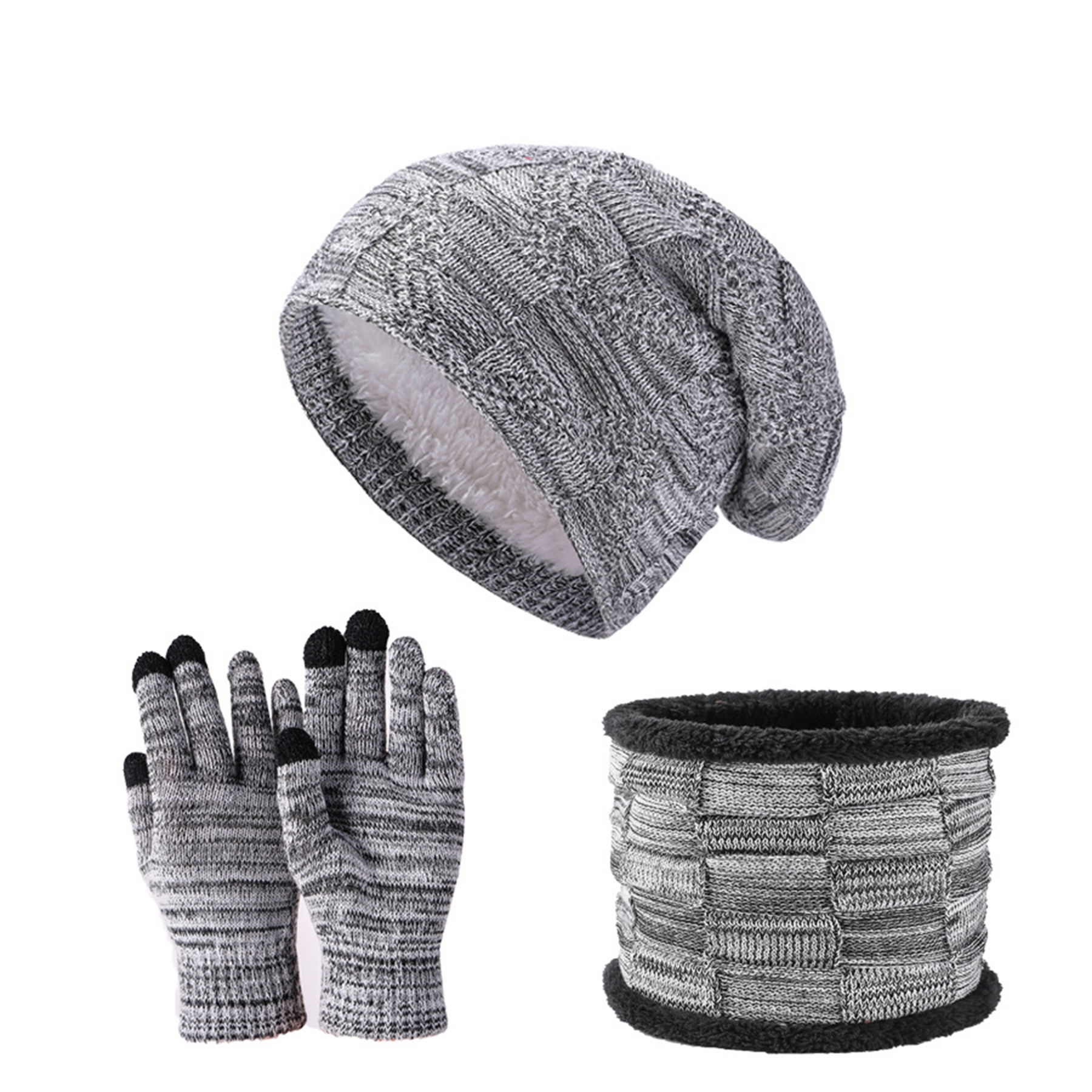 Winter Beanie Hat Scarf and Touch Screen Gloves Set 4