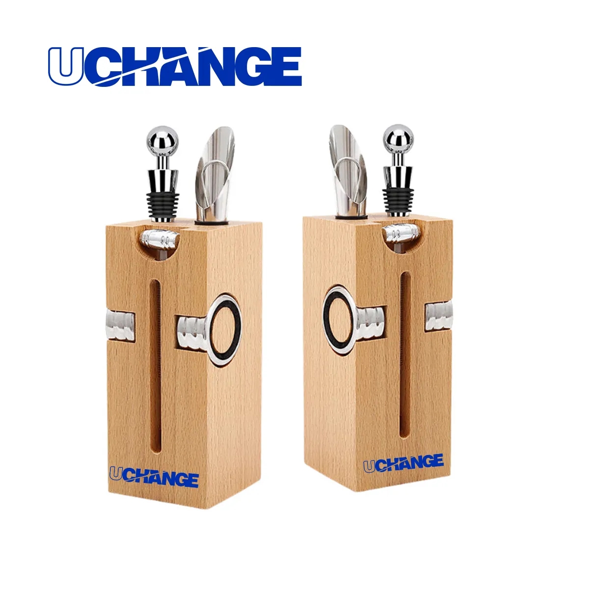 Bamboo Wine Tool Set With Corkscrew Stopper Pourer 7