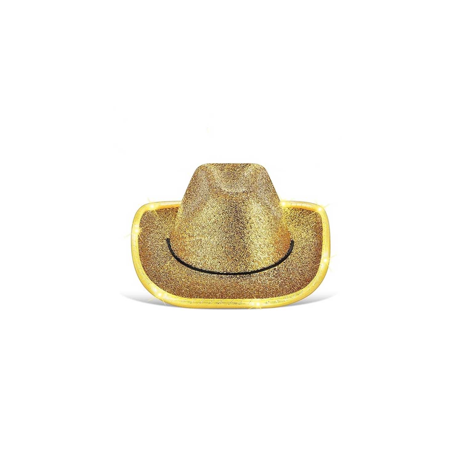 Glitter Light-Up Cowboy Hat w/ Gold Feathers 10