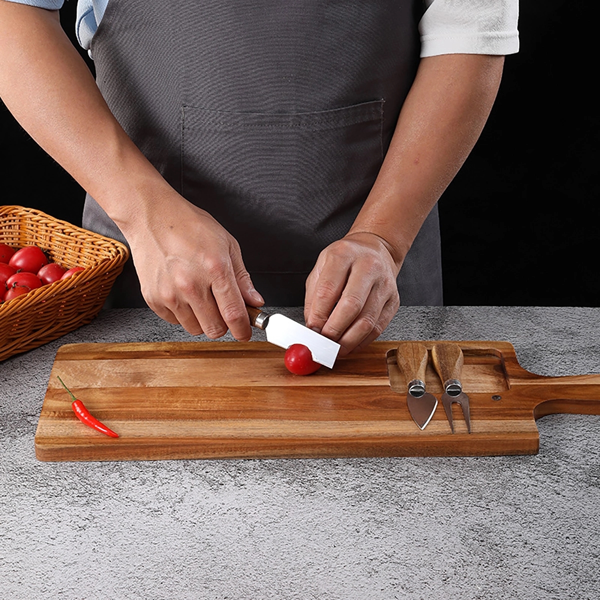 Wooden Cutting Board With Handle And Knife Set 5
