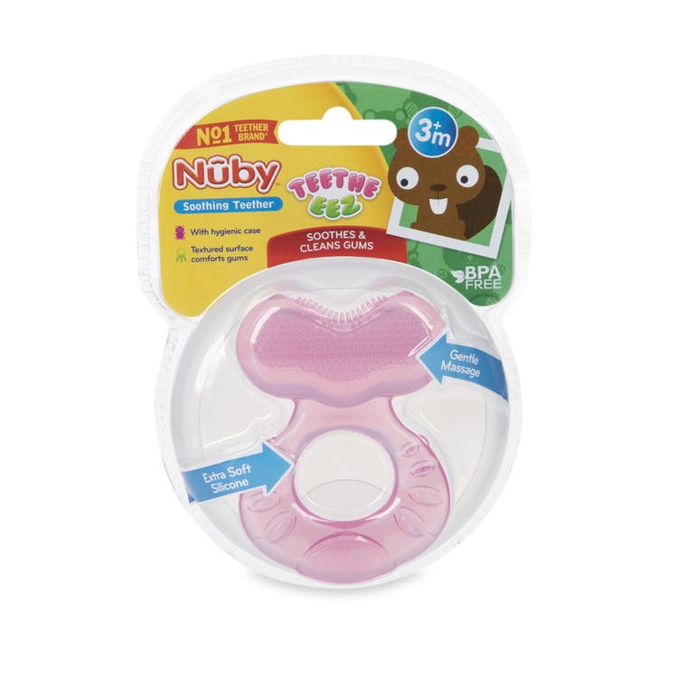 Nuby Silicone Teethe-eez Teethers - 3M+ Pink Hygienic Case