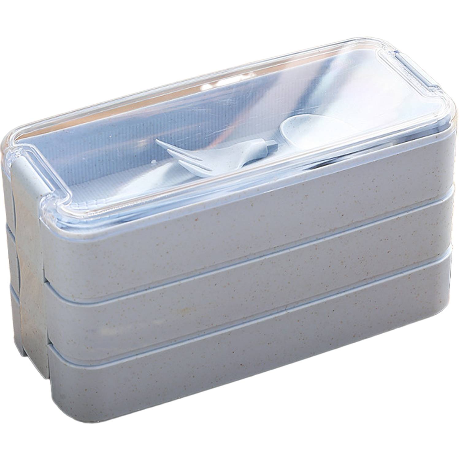 3 Tiers Wheat Straw Lunch Box w/Utensils 4