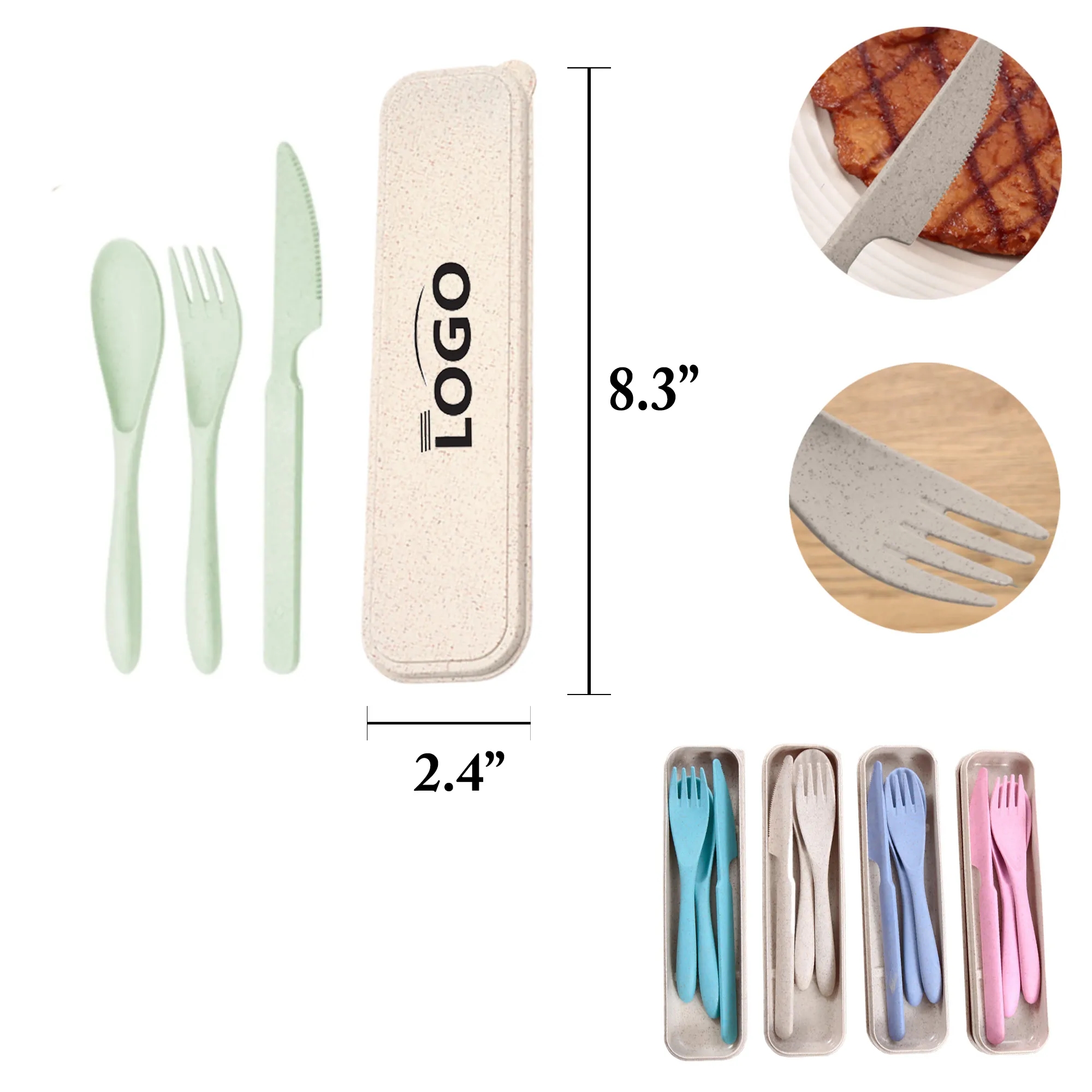 MOQ50 Eco Friendly Wheat Straw Cutlery Set 3