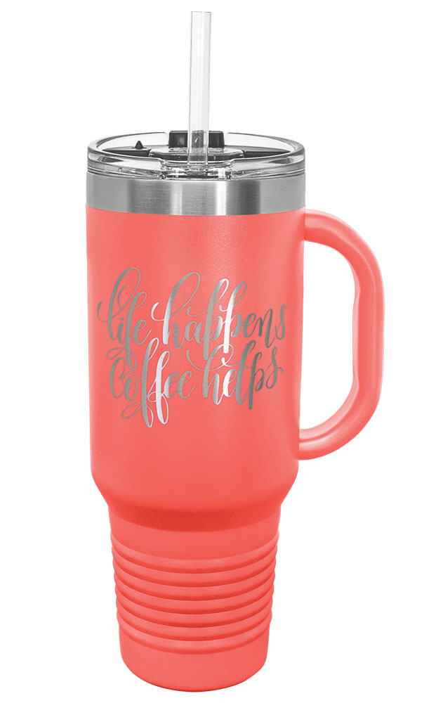 40 Oz Coral Tumbler Mug w/Handle and Snap Lid 2