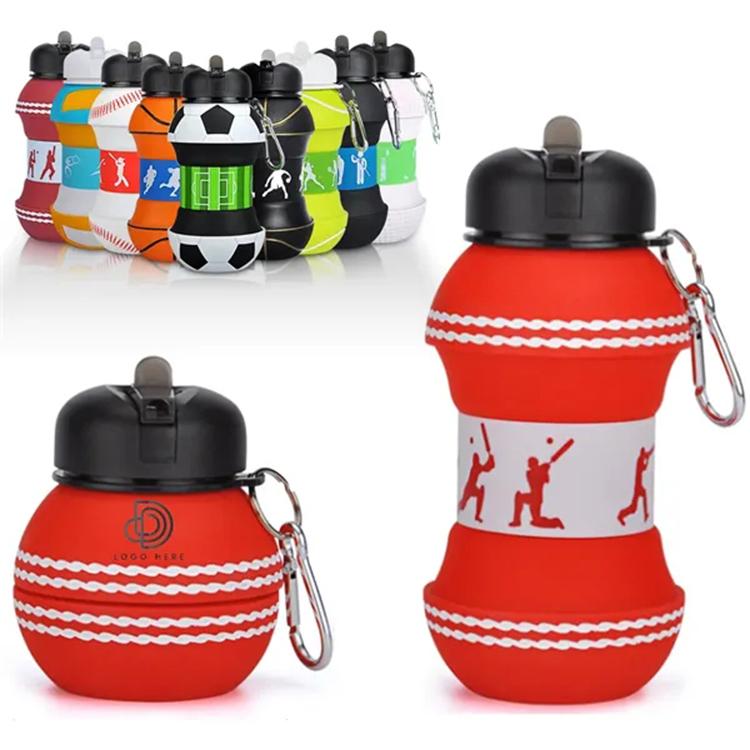 Clip-On Collapsible Silicone Baseball Water Bottle 2