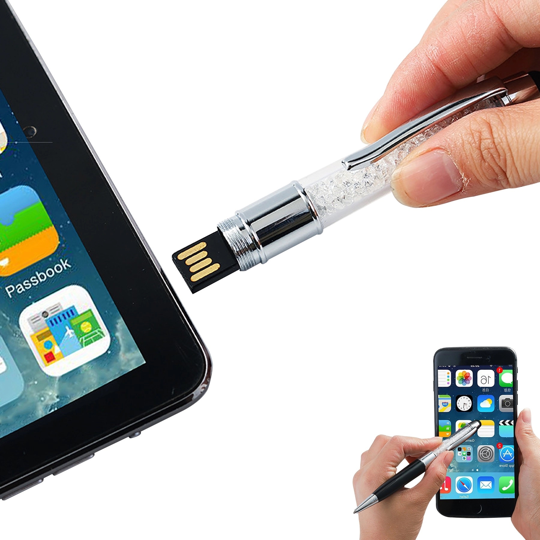 Diamonds 4GB USB Drives Metal Pen With Stylus 6