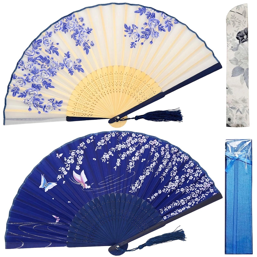 Full Color Bamboo Fabric Folding Handheld Fan Hand-Crafted 9