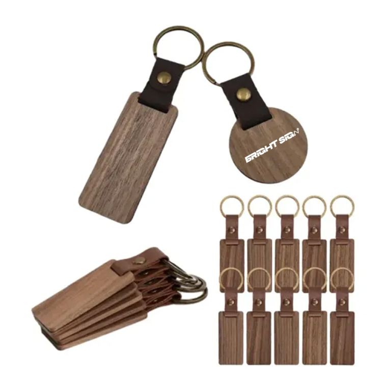 Engraved Wooden & Leather Strap Keychain 2