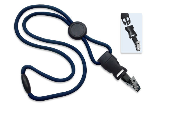 1/4" Blank Detachable Lanyard w/Round Slide & Bulldog Clip (Navy Blue) 1