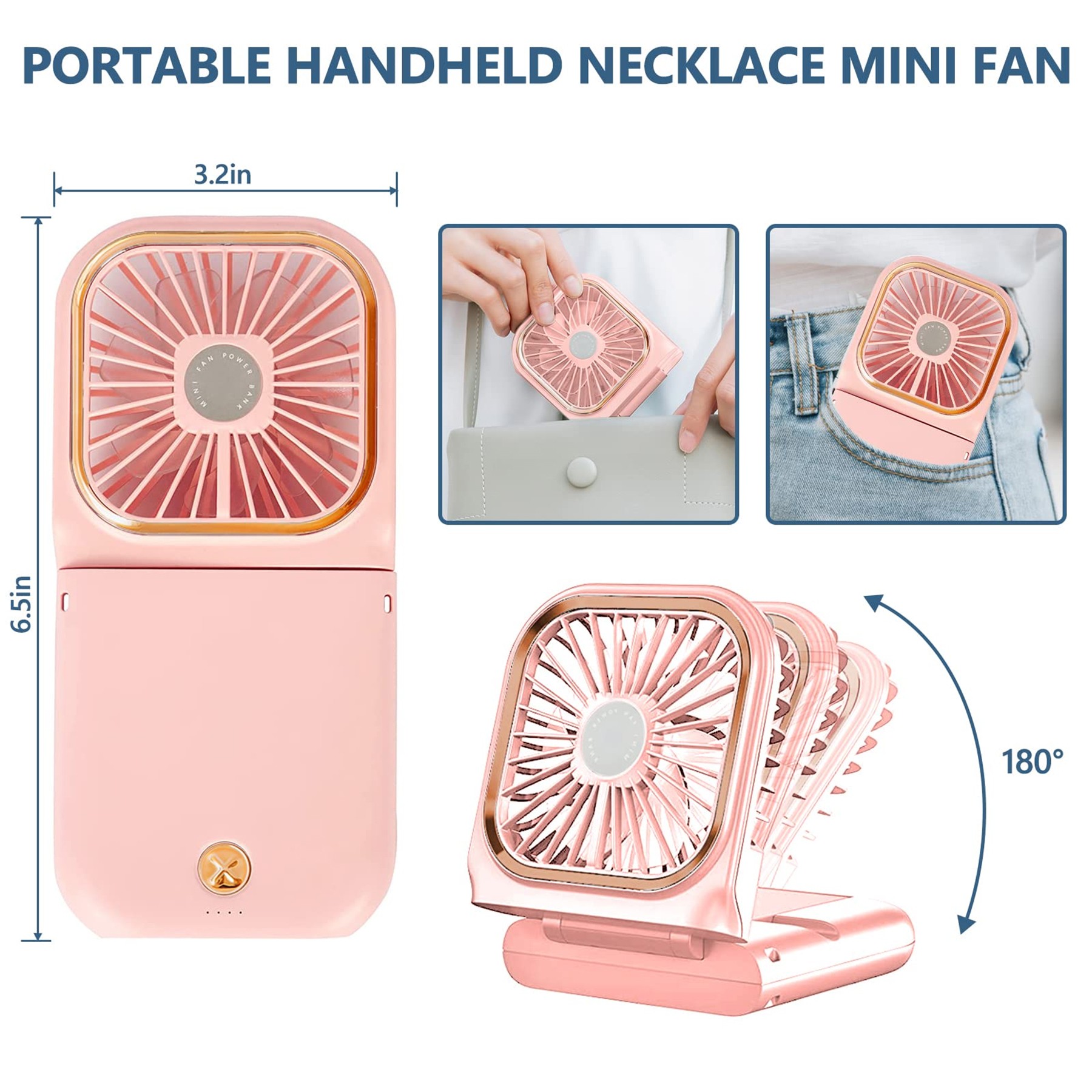 Folding Neck Power Bank Fan 3000Mah 5