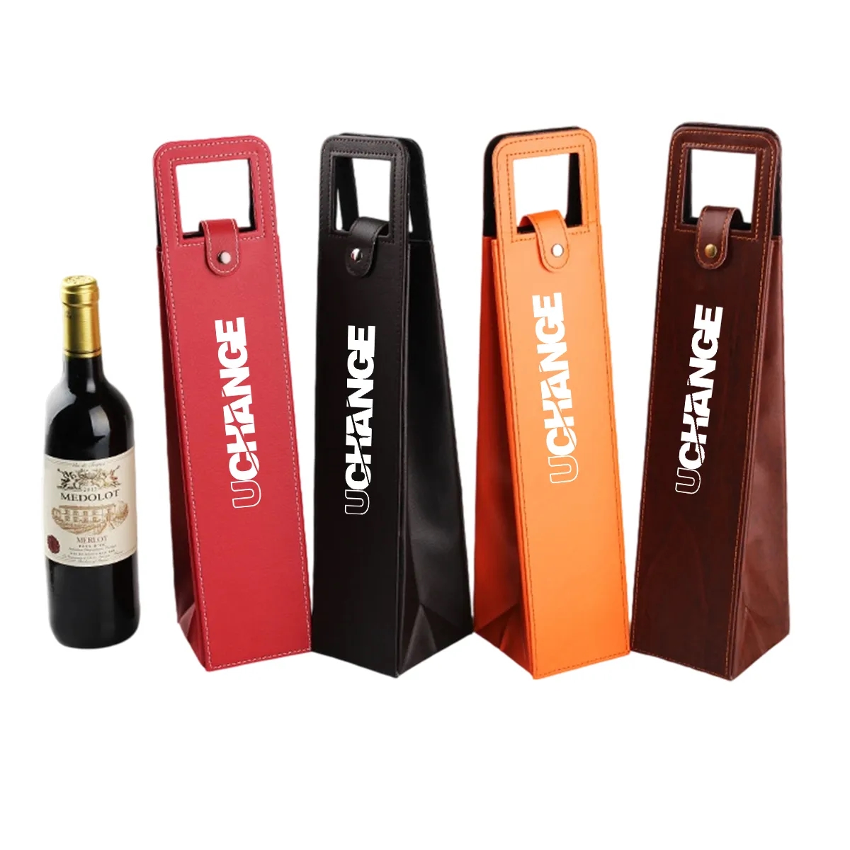 PU Leather Single Bottle Wine Tote With Handle Slot 3