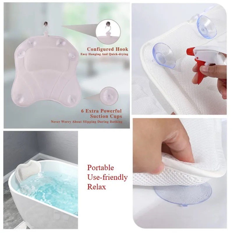 3D Mesh Bath Pillow Back Neck Support Portable Washable 5