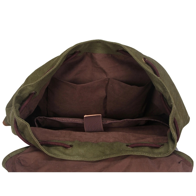 Vintage Canvas Leather  Drawstring Backpack 2