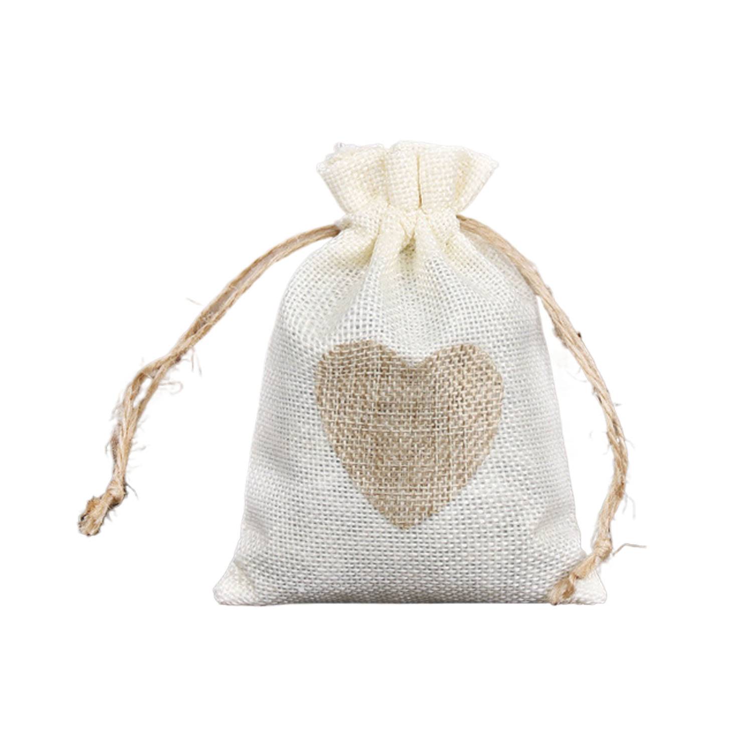 Small Linen Burlap Heart Drawstring Pouch Candy Gift Bag 6
