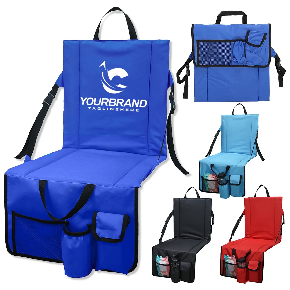 Folding Stadium Seat Cushion With Back Support Cup Holder 3