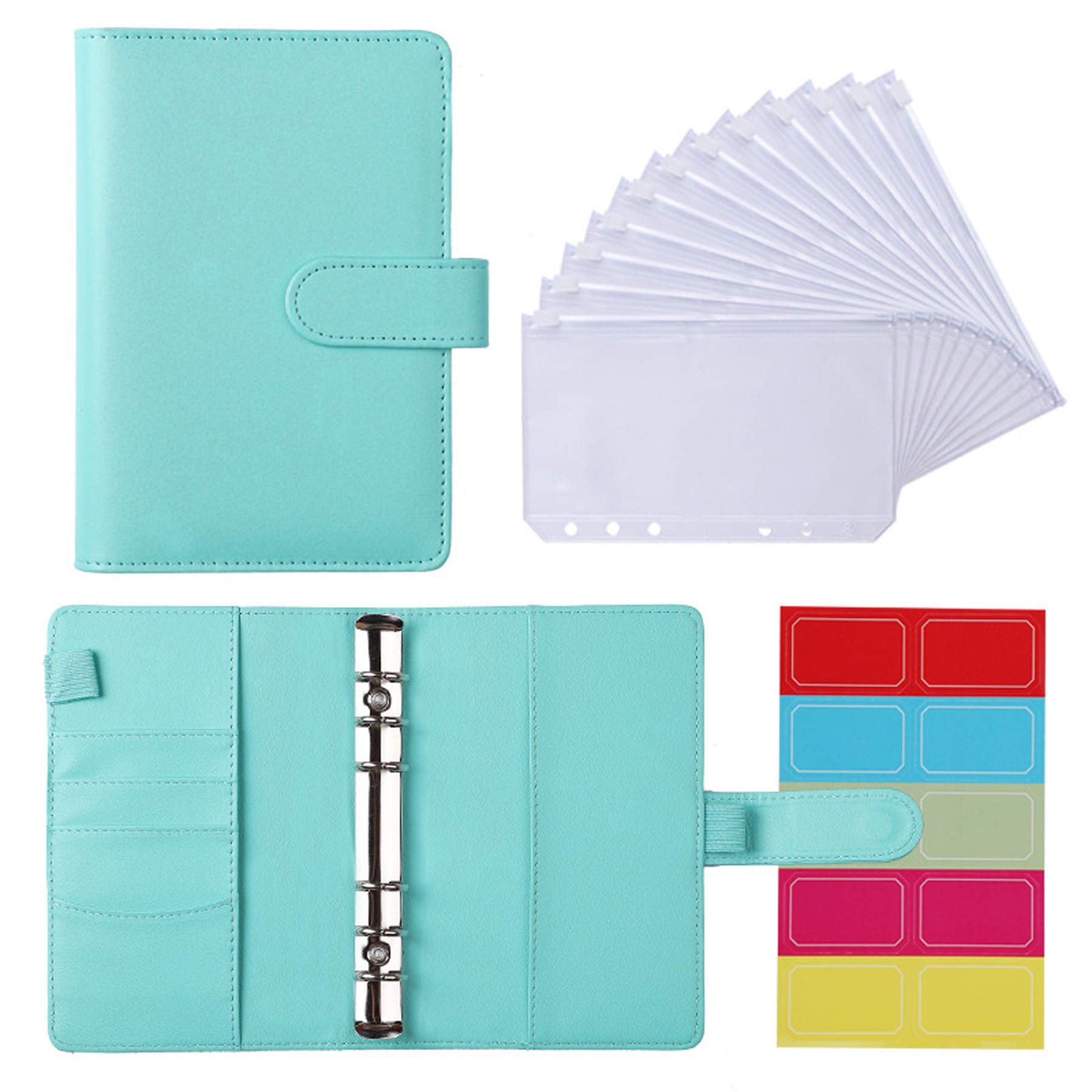 A6 PU Leather Binder Cover w/12 Piece A6 Binder Pockets 6