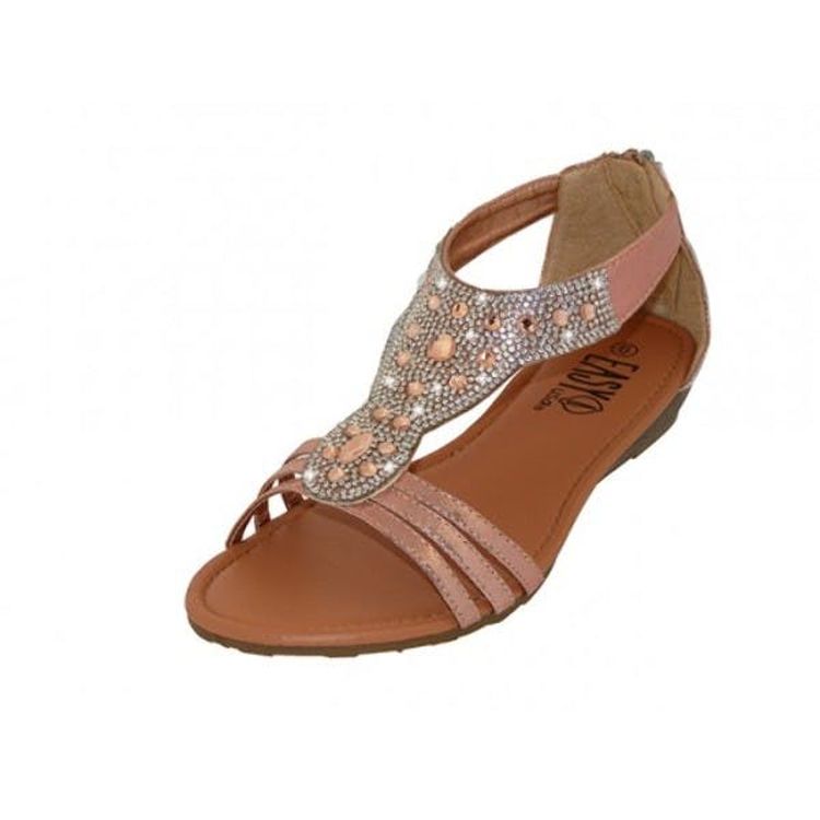 Women's Rhinestone Top Sandals - Sizes 6-11 Rose Gold 1
