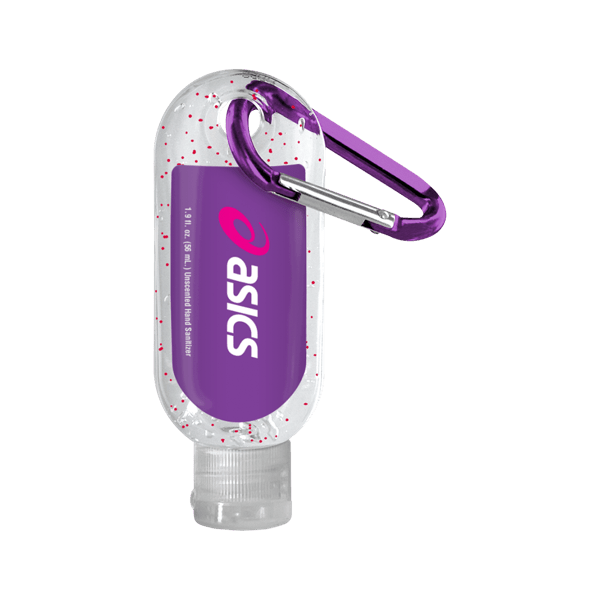 1.9 oz. Single Color Moisture Bead Sanitizer in Clear Bottle with Carabiner 140