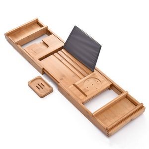 Multi-Function Expandable Bamboo Bathtub Caddy Tray 2