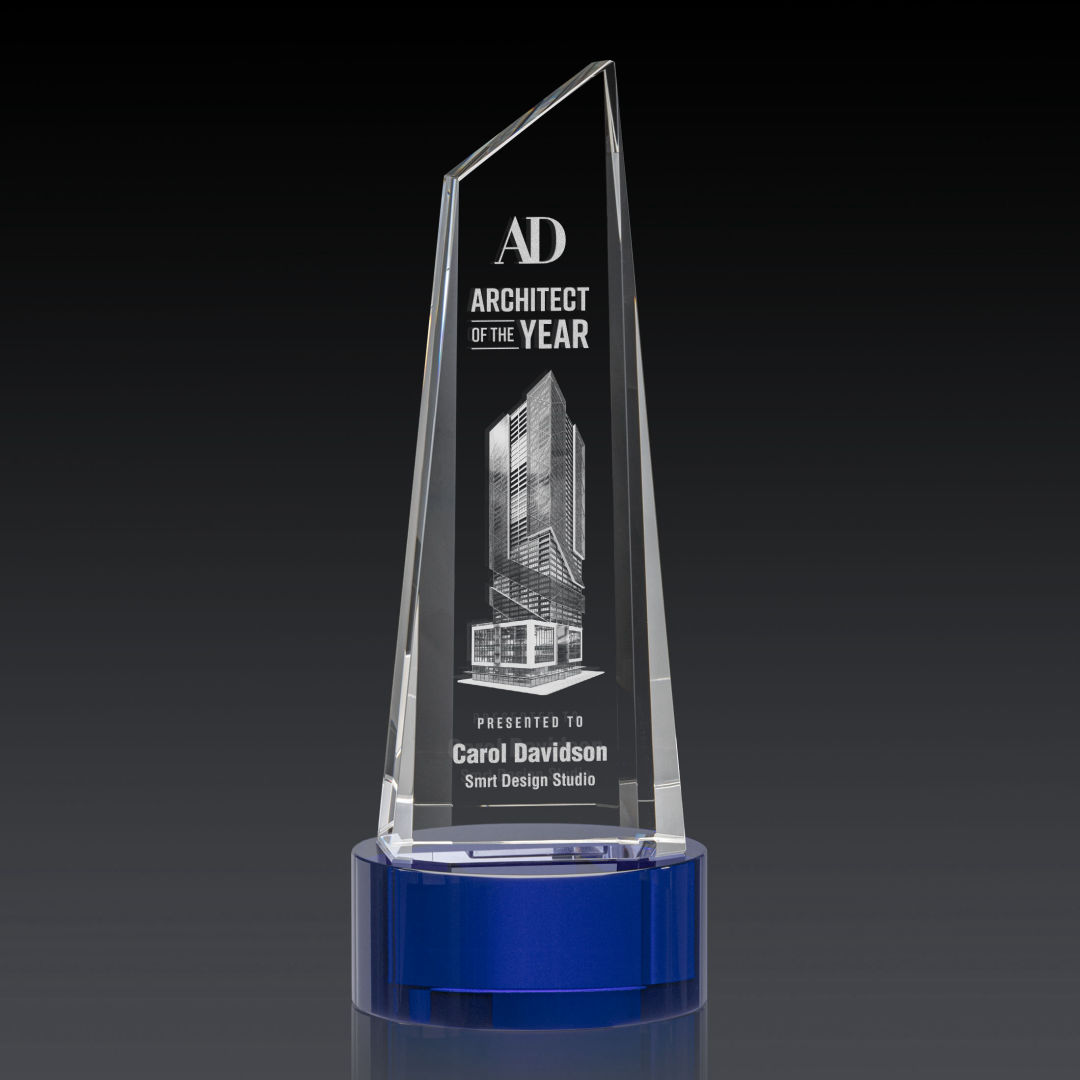 Akron Tower 3D Award on Base - Blue 3