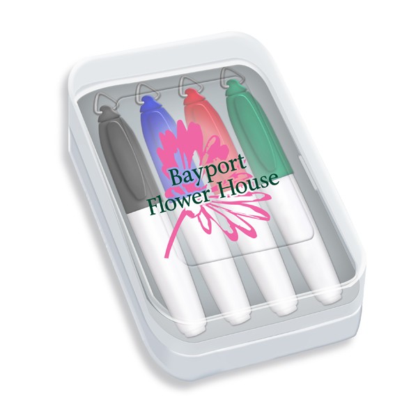 Four Pack of Mini Dry Erase Markers in Clear Plastic Case