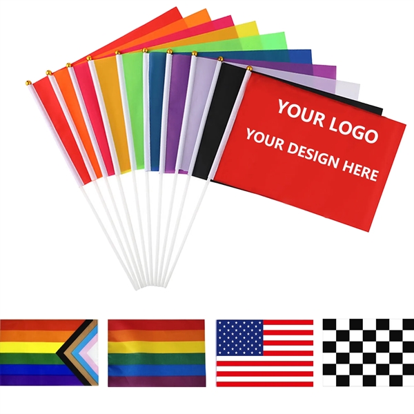 MOQ100 Full Color Custom Hand Held Stick Flag Rush Service 1