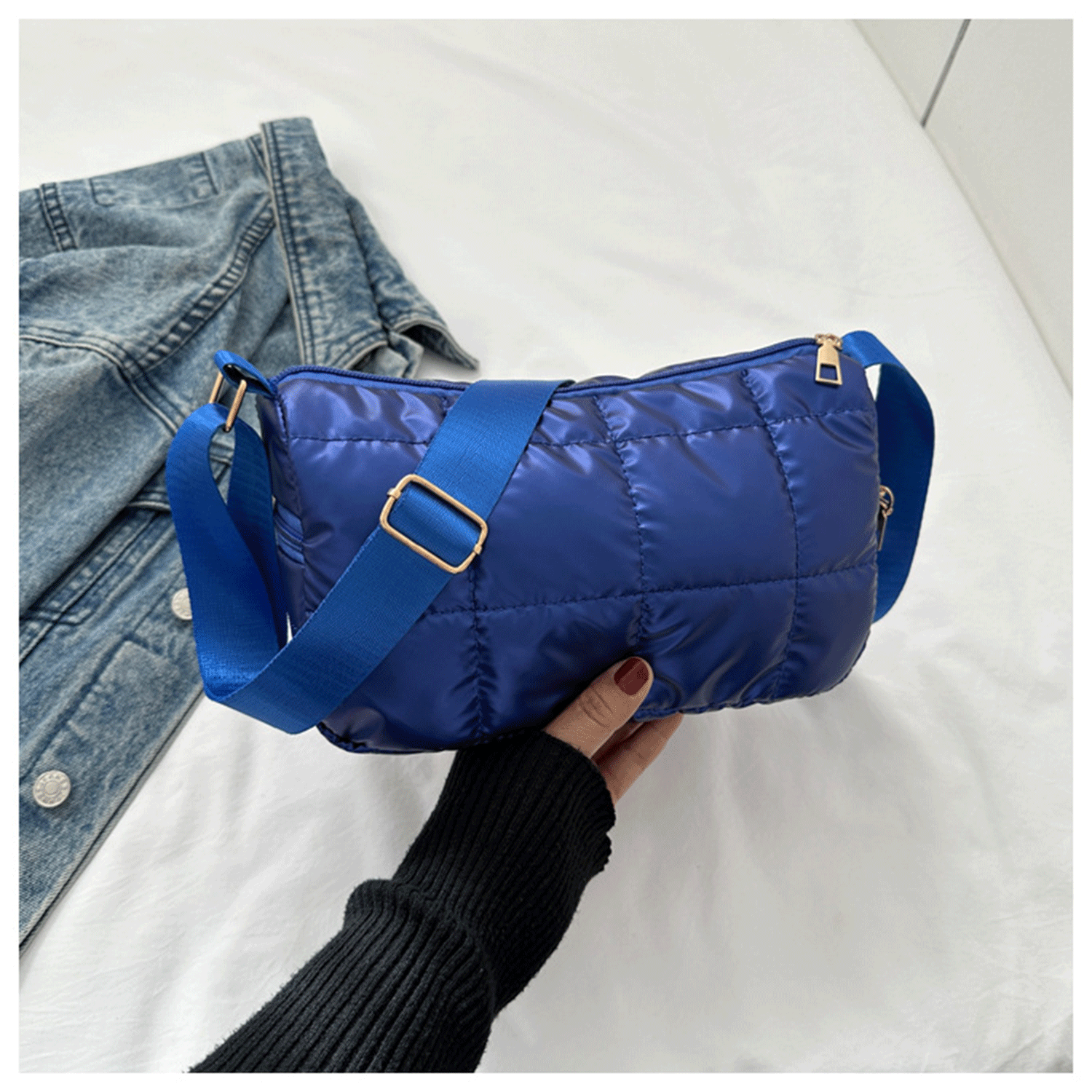 Winter New quilted Grid Small Square Puffer Crossbody Bag 19