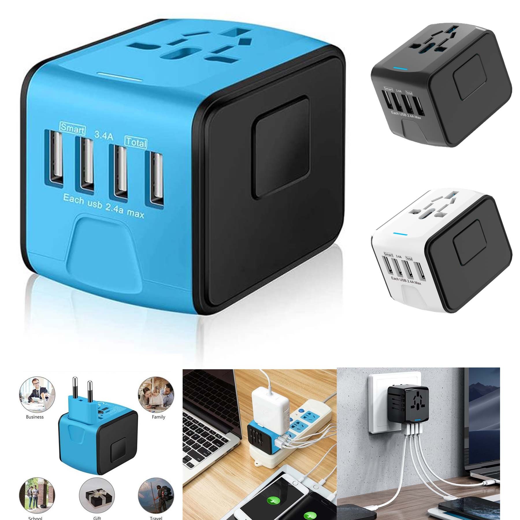 4 USB Ports Universal International Travel Power Adapter