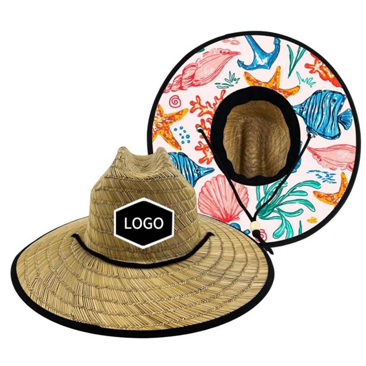 Summer Wide Brim Straw Woven Fisherman Hat With Woven Patch 8