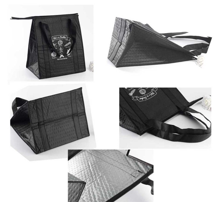 Non-Woven+aluminum Film Material Cooler Bag/Lunch Bag 16"*12"6" In Black Coloe 2