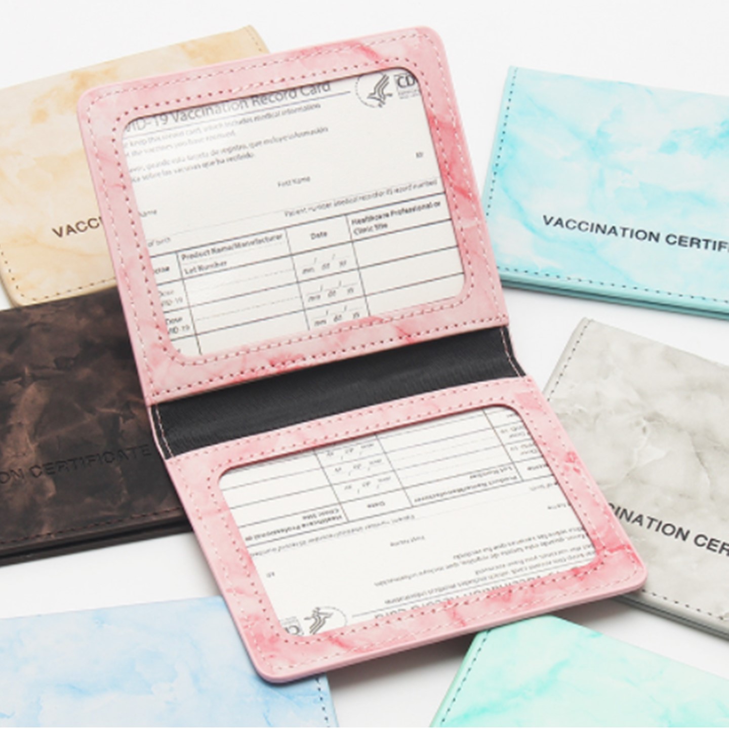 Marble PU Leather Vaccine Card Passport Holder 3