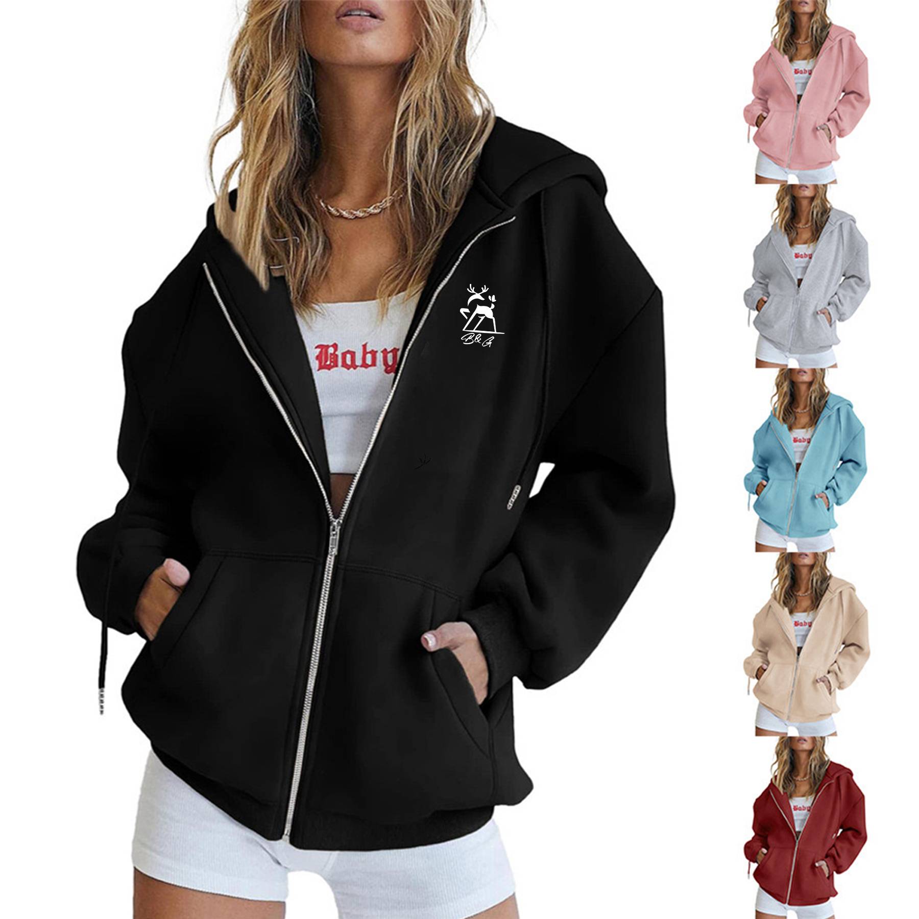 Women's Oversized Zip Up Hoodies Sweatshirts