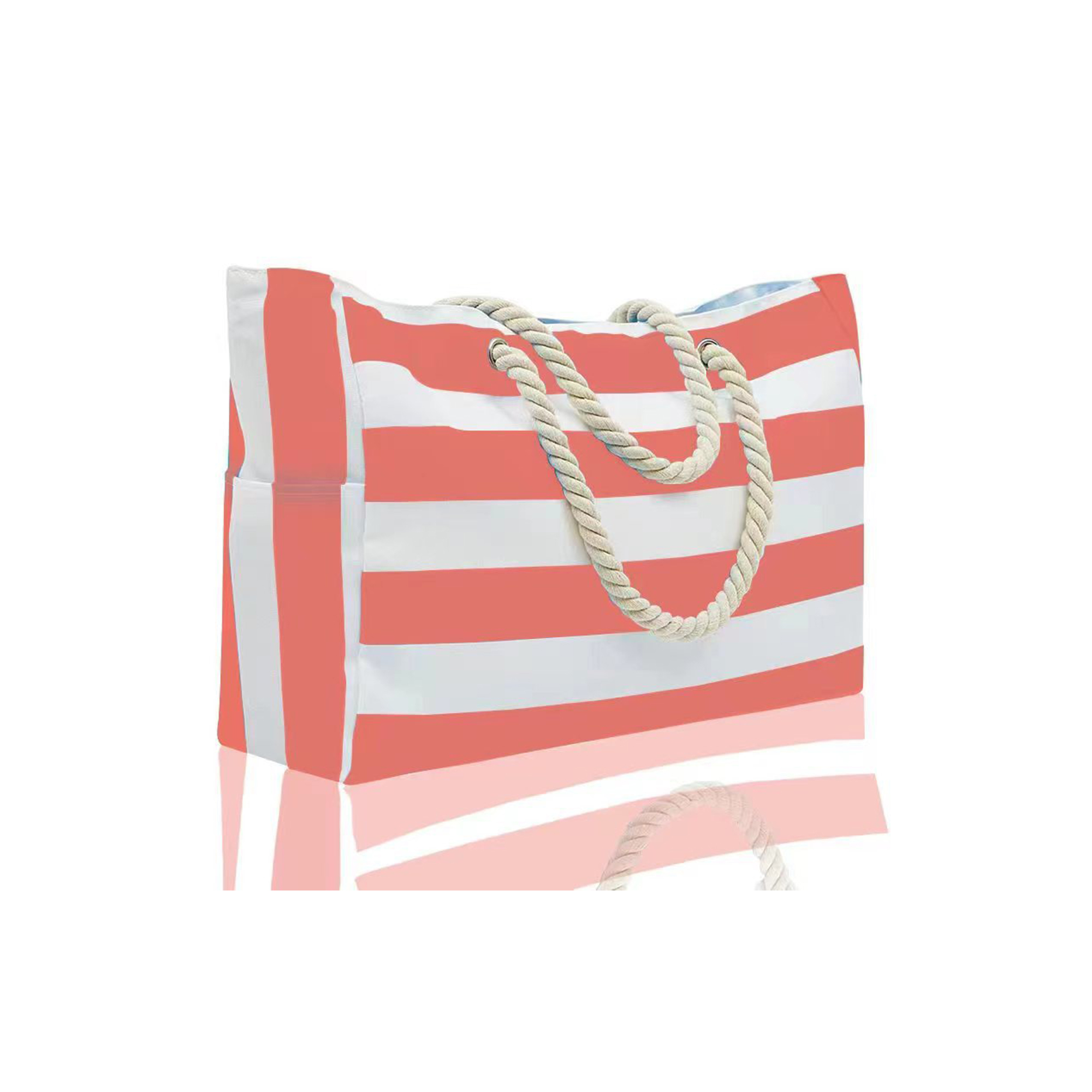 Striped Canvas Waterproof Rope Handle Travel Tote 7