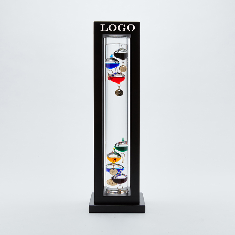 15" Glass Galileo Thermometer in Square Wood Holder 1