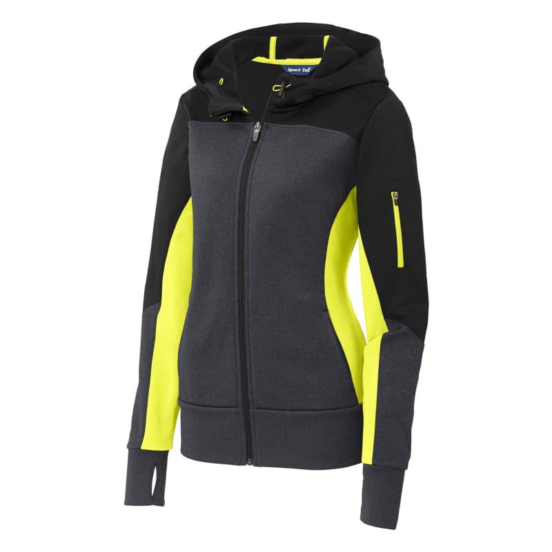 Sport-Tek Women's Tech Fleece Colorblock Full-Zip Hooded Jacket. 13