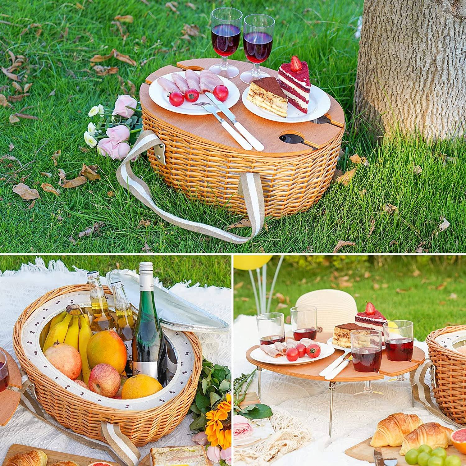 Round Portable Picnic Basket For Knife And Fork Table 5