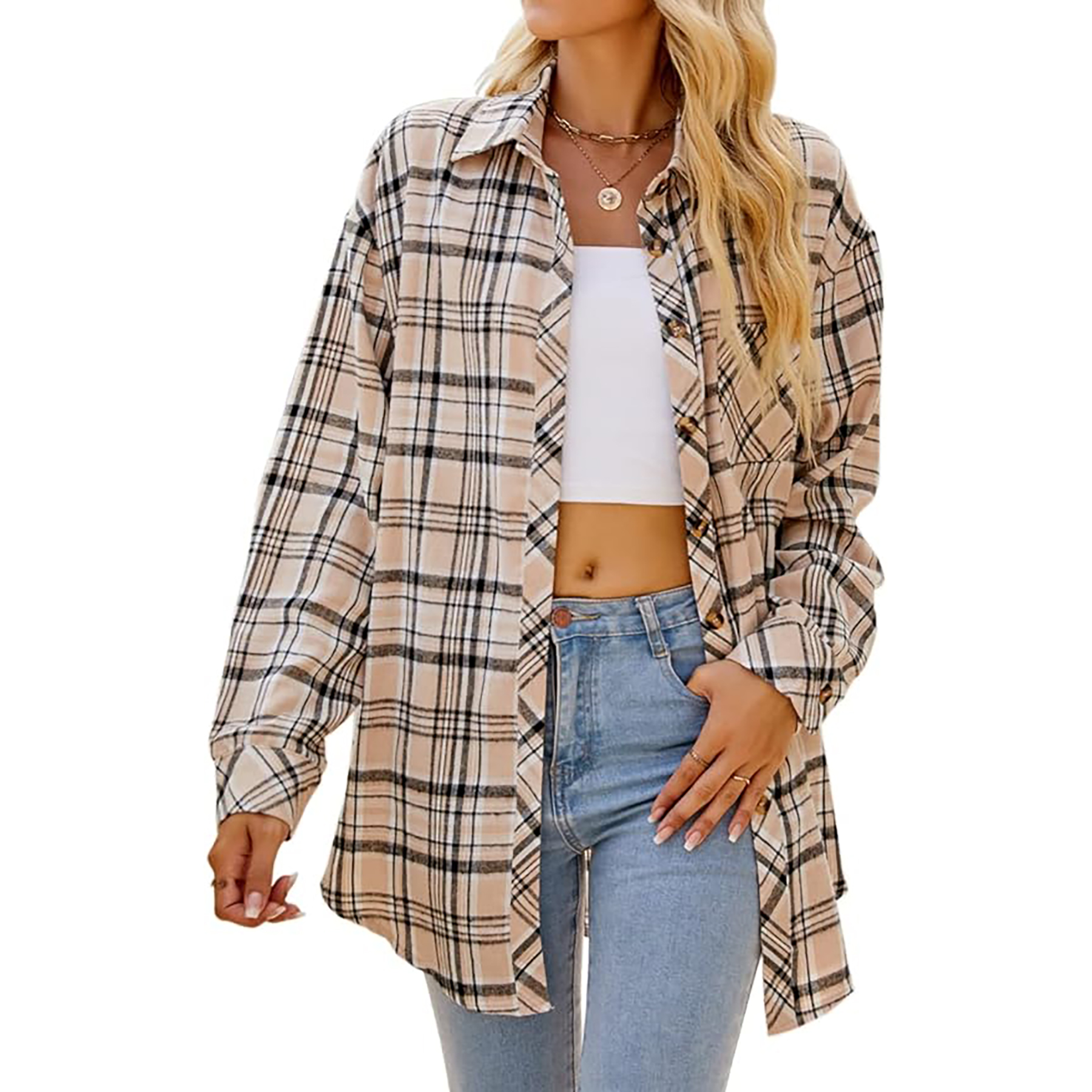 Women's Long Sleeved Plaid Shirt 16