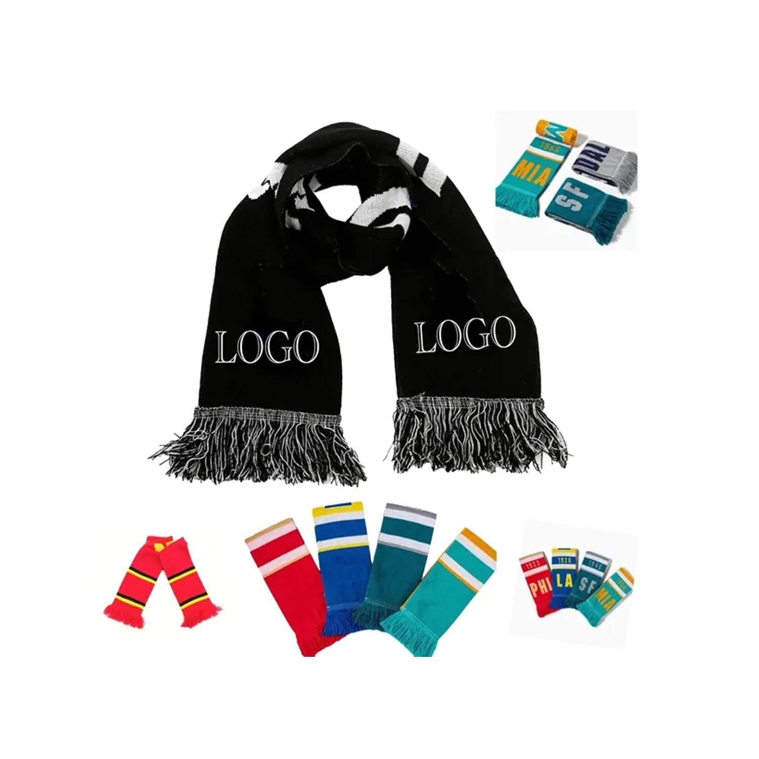 Knitted Jacquard Stadium Scarf W/ Fringe 5