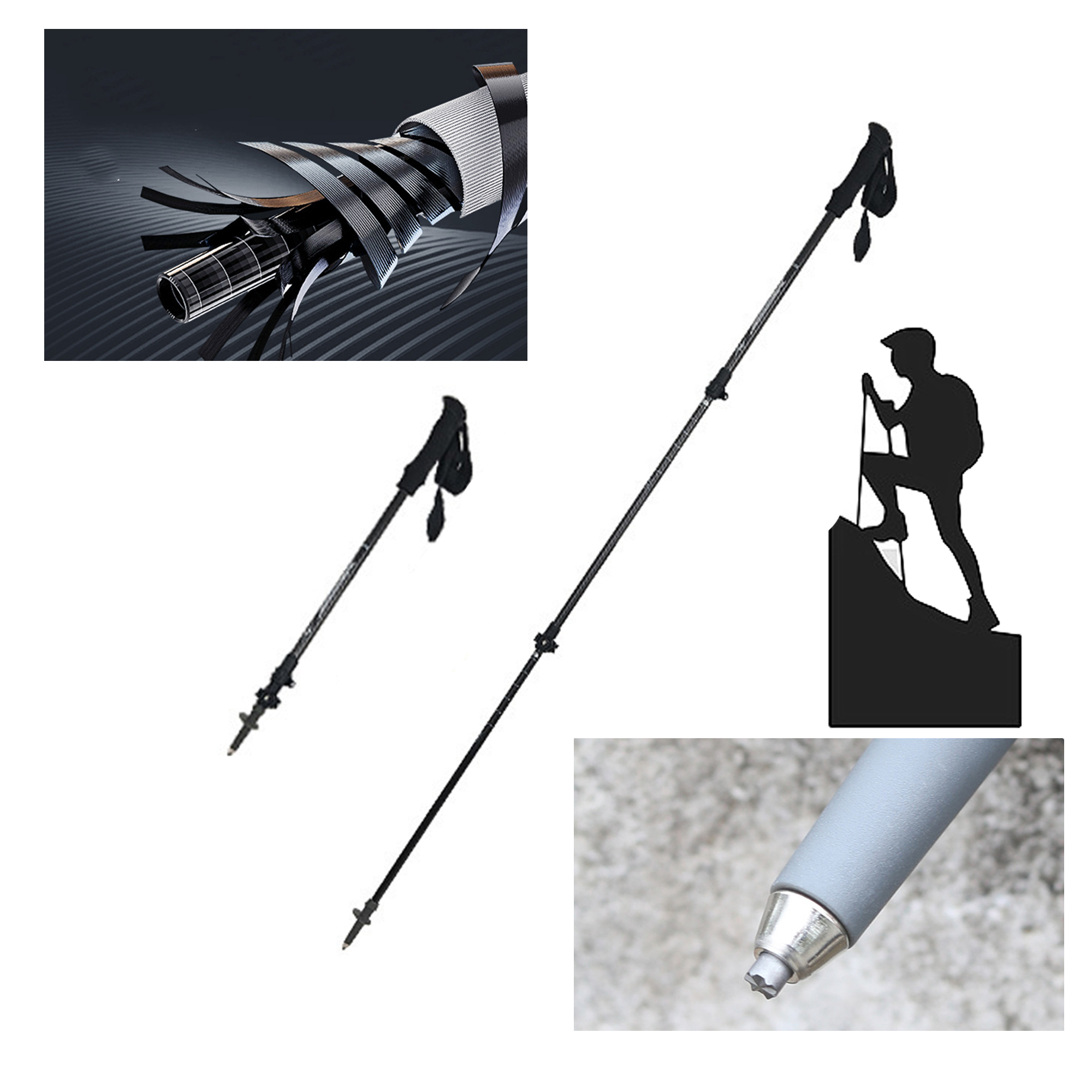 Retractable carbon fiber trekking pole with non-slip grip 1