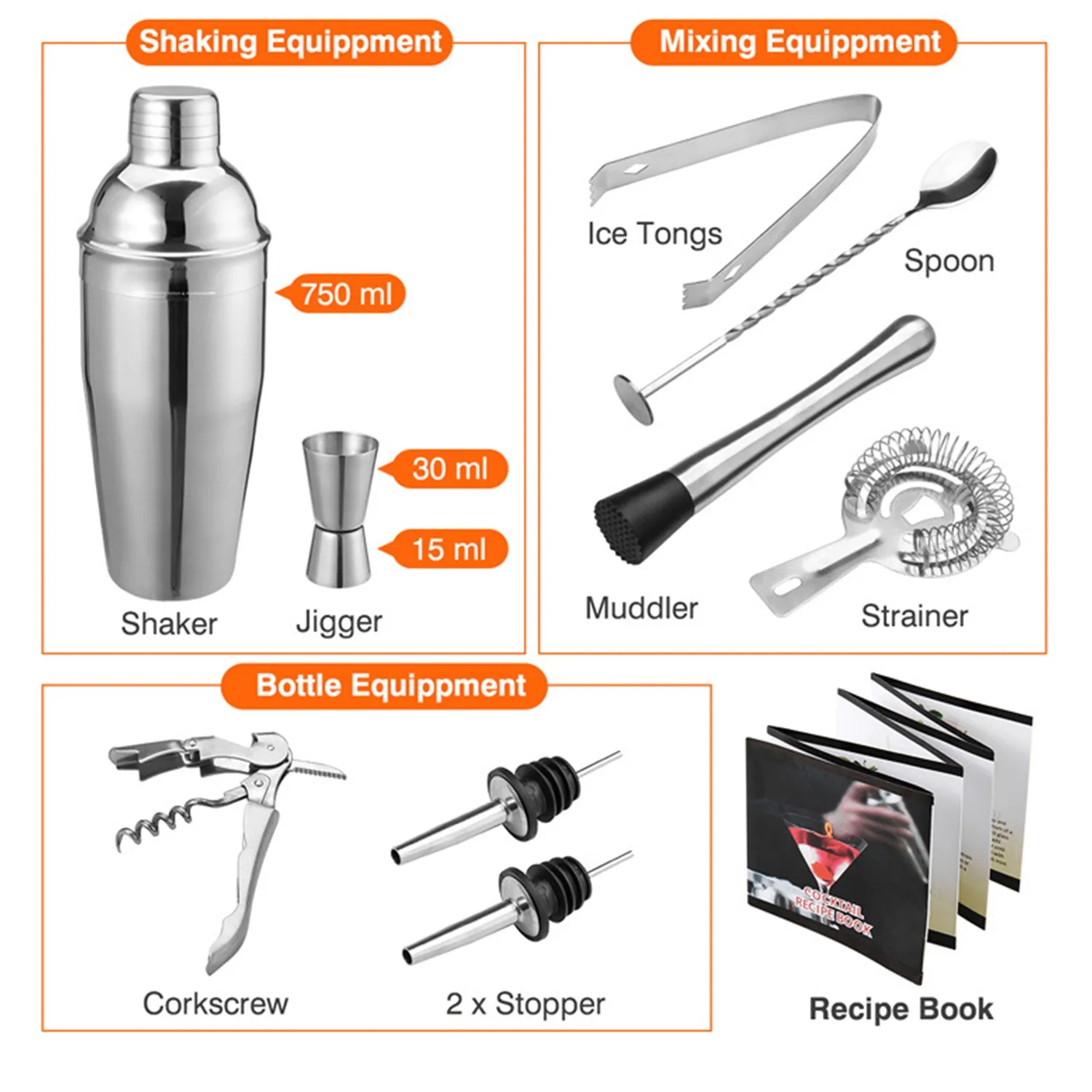 11 pcs Bartender Set Drink Cocktail Shakers wt Bamboo Stand 4