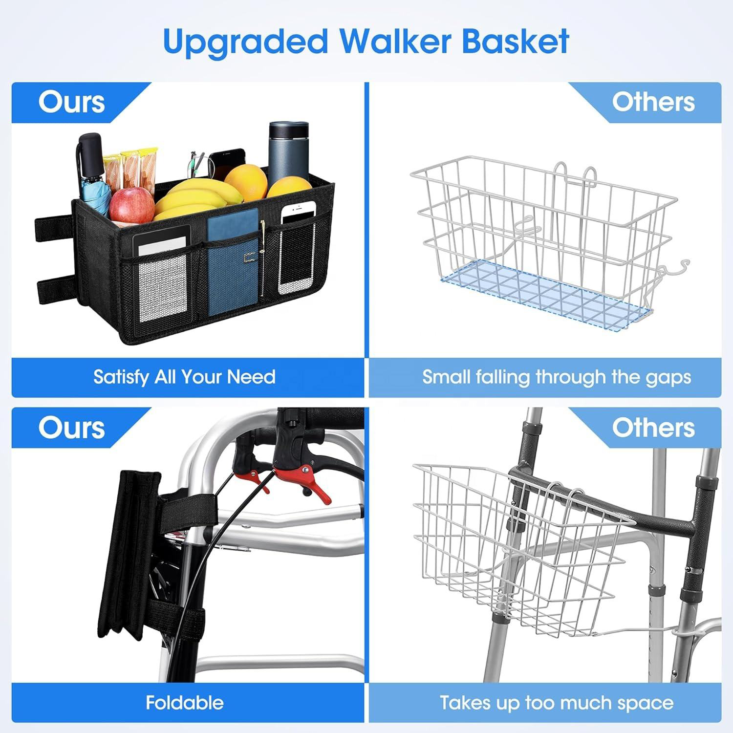 Foldable Oxford Walker Storage Bag w/ Mesh Pockets 8