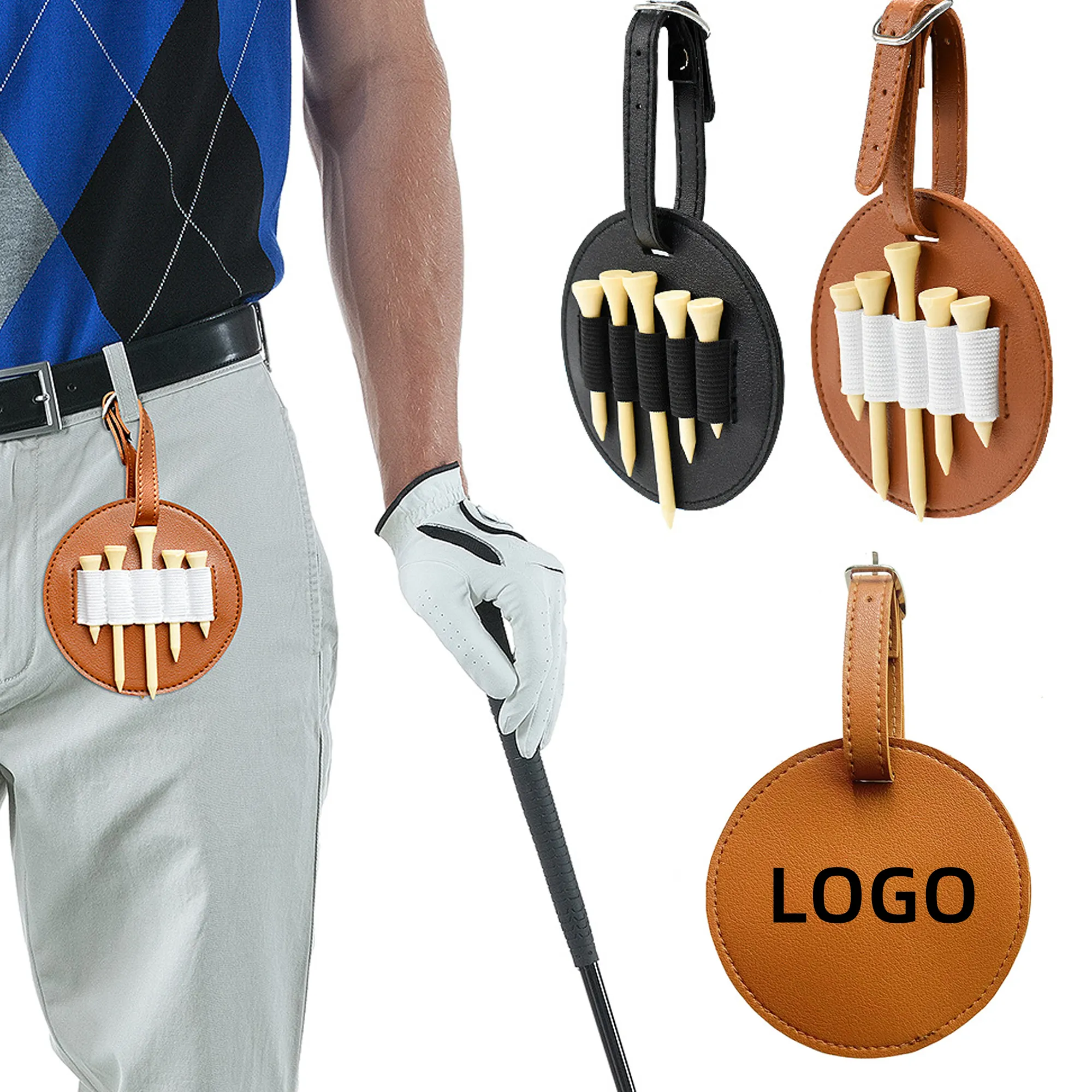 MOQ Durable Leather Golf Tee Organizer Belt Clip & Storage 1