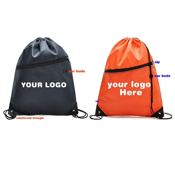Drawstring Bag w/ Zippered In Front Built -Slot For Ear Buds 2