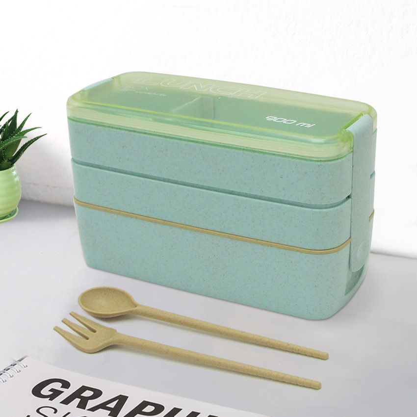 Three Layers Outdoor Picnic Wheat Plastic Bento Box 7